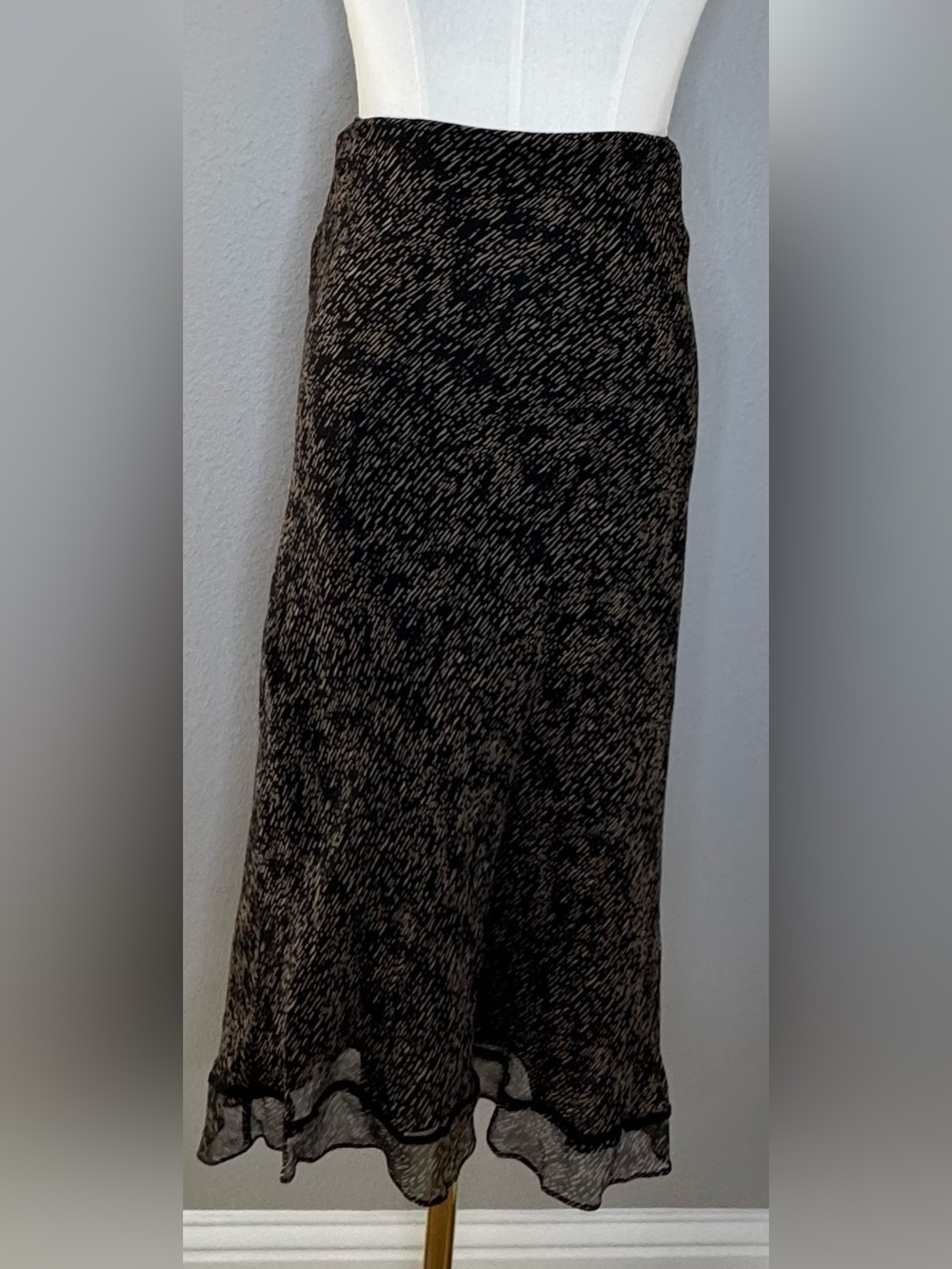Black and Beige Midi A-Line Skirt